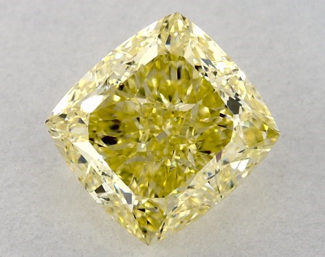 This cushion modified cut 2.72 carat Fancy Yellow color VS1 clarity has a diamond grading report from GIA